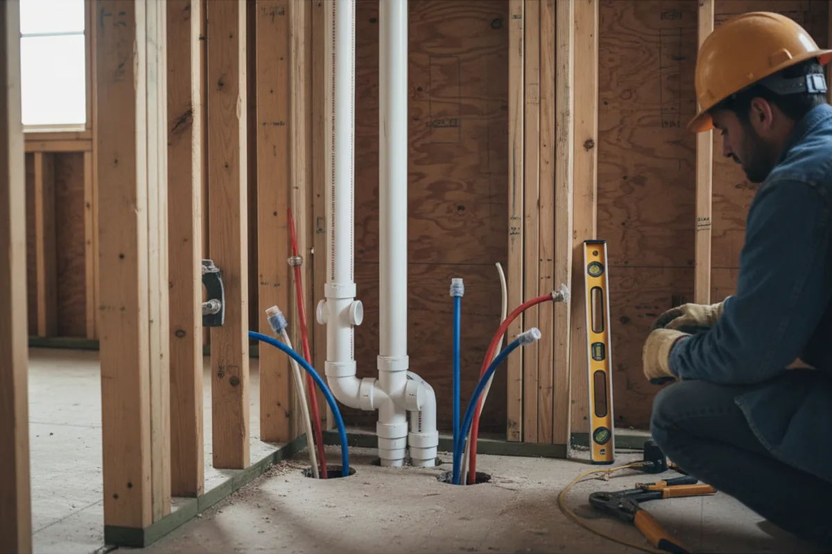 Drain and supply rough-in during Leak Detection in Robersonville